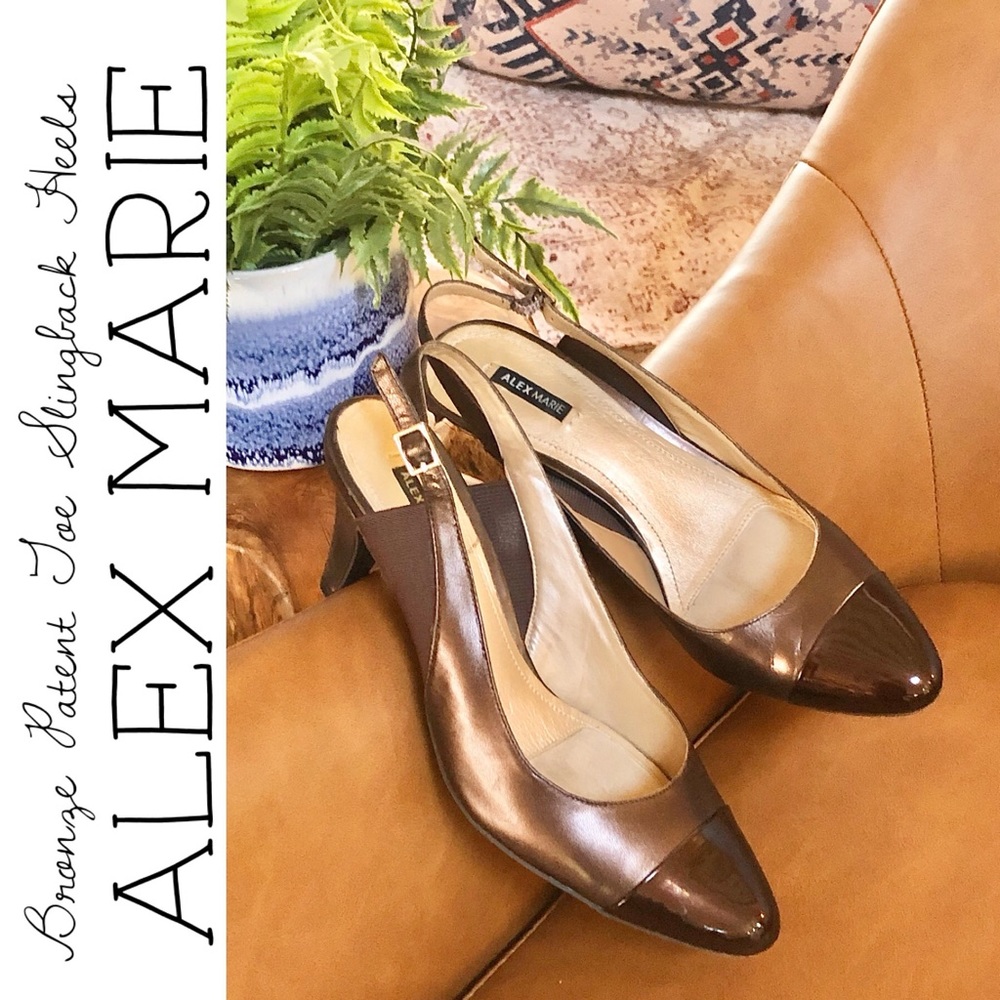 Alex Marie Bronze Patent Toe Slingback Heels